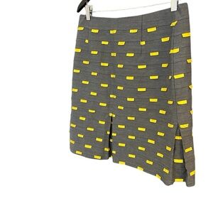 Per Se size 8 EUC Gray and Yellow wool blend Skirt w/yellow ribbons 3D sewn